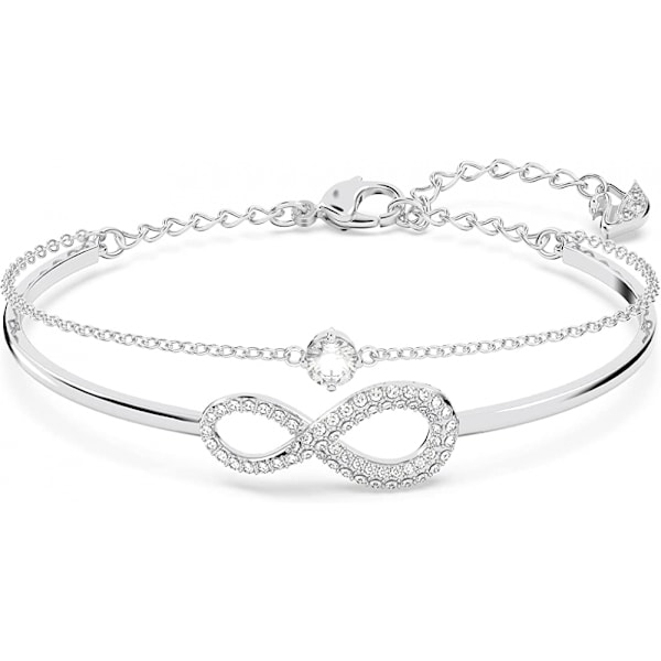 Infinite Twisted Jewelry Collection, Bracelets and Necklaces, Rhodium and Rose Gold Finishes, Transparent Crystal (Silver)