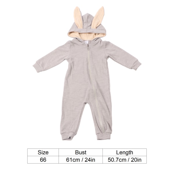 Baby Jumpsuit Søt Kaninform Varm Skittbestandig Myk Bomull En Del Bodysuit Onesie Grå 66cm