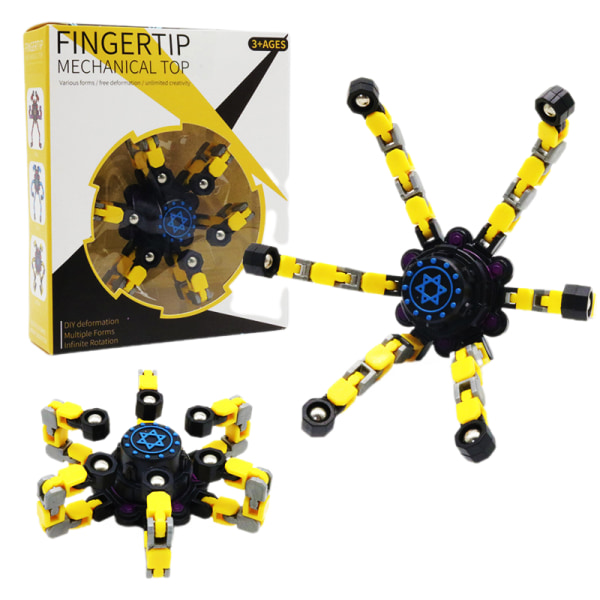 Fidget Spinner Cool Design Fidget Toy Kreativ transformerbar fingerspids gyro Spinner mech Kædeleje Funy Dekompression Anti-Angst (Gul)