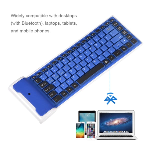 Bärbar Vattentät Mini Trådlöst Bluetooth-Tangentbord Fällbart för Laptop/PC/Telefon (Blå)
