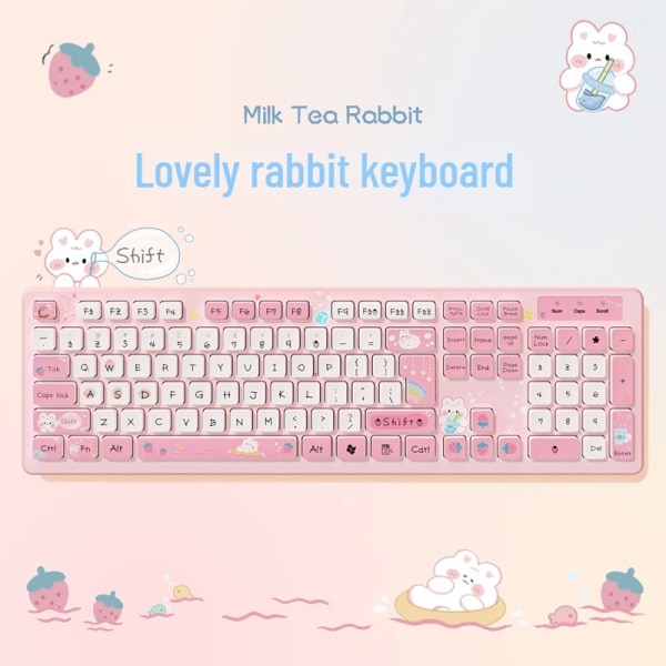 Kawaii Kanin Kablet Tastatur Rosa Trådløst Tastatur Spill Tilbehør Tegneserie Mute Tastatur Bærbar PC Stasjonær Datamaskin for Jente