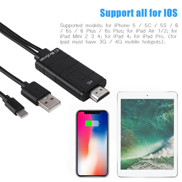 5V 1A Lightning - HDMI 1080P HDTV digitaalinen AV-kaapeliadapteri iPhonelle ja iPadille