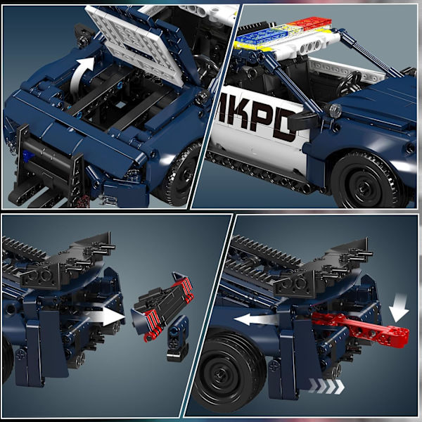 15073 Barricade Polisbil Byggsatser, MOC Deformerad Mustang Pull-Back Drag Race Leksaksbil Modellkit, (786 Bitar, Dynamisk Version)