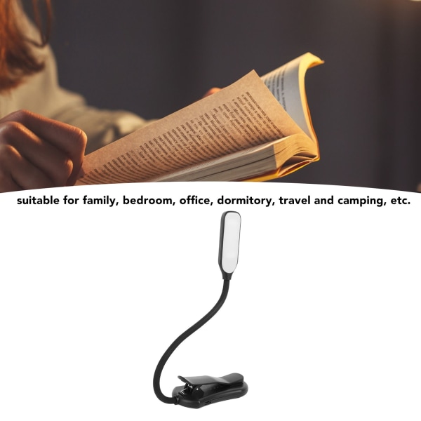 Klips på læselampe Fleksibel svanehals design USB opladning Stærk plastik klips på boglampe til seng rejse kontor