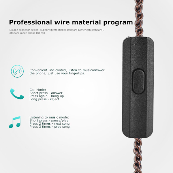 In Ear-hörlurar med 10-enhets ringjärn HIFI Bass Headset Earbuds MIC för KZ ZS10 (Blå)
