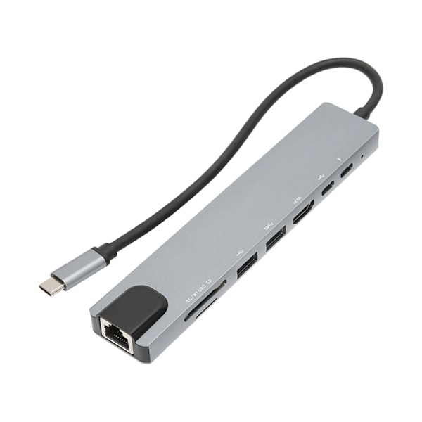 8-in-1 USB-C-keskitin, erittäin nopea tiedonsiirto, PD-lataus, USB-C-Ethernet-keskitinsovitin kotitoimistoon ja matkustamiseen