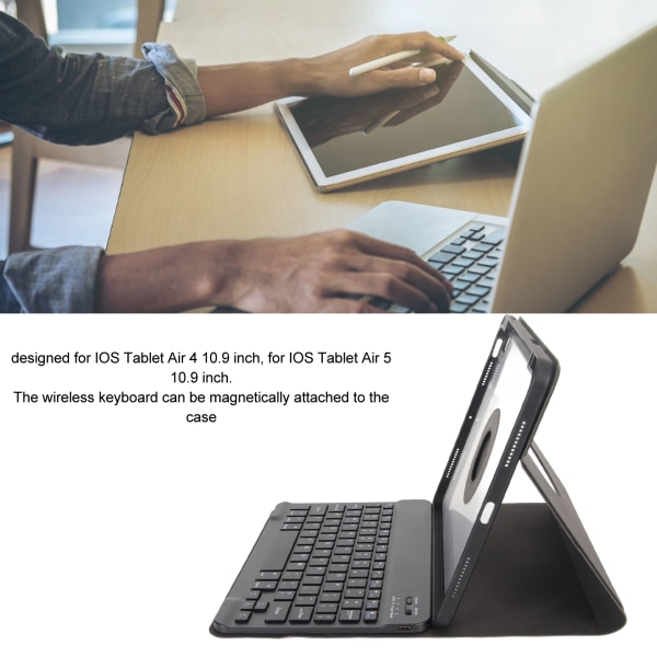 Nettbretttastatur Magnetisk beskyttelsesveske Nøyaktige utskjæringer Auto Sleep Trådløst tastatur for IOS Tablet Air 4 Air 5 10.9in