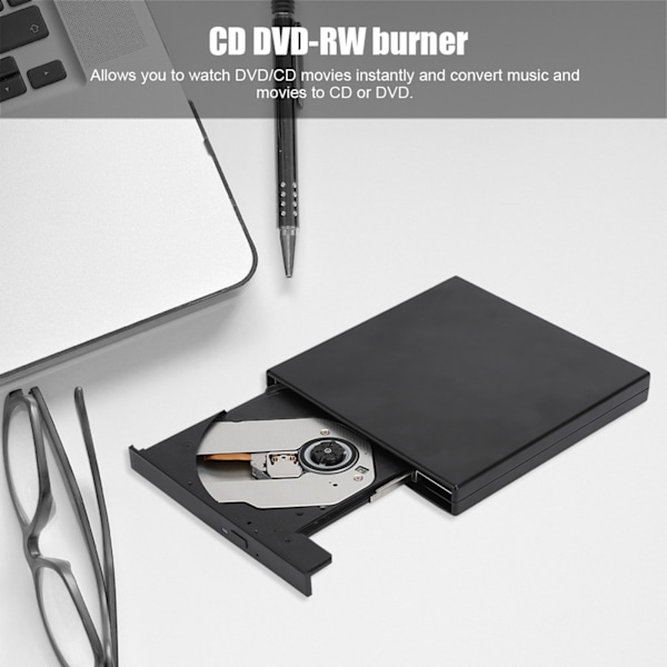 USB2.0 DVd RW Bærbar computer Desktop CD ROM Optisk drev Sort til Windows 2000/Xp Vista Windows 7