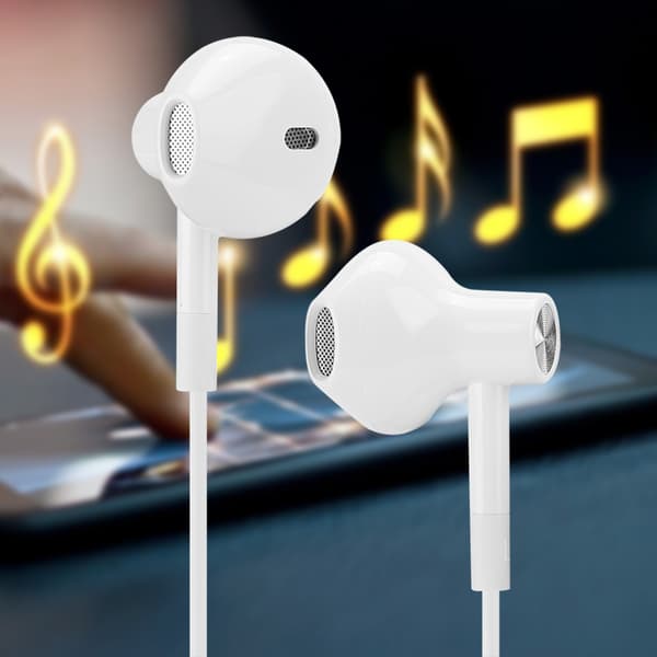 Kablet øretelefon 3,5 mm L-formet plugghodetelefon hvit for Android IOS mobiltelefon