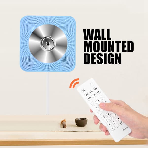 Ny väggmonterad Bluetooth CD-spelare med fjärrkontroll (blå)