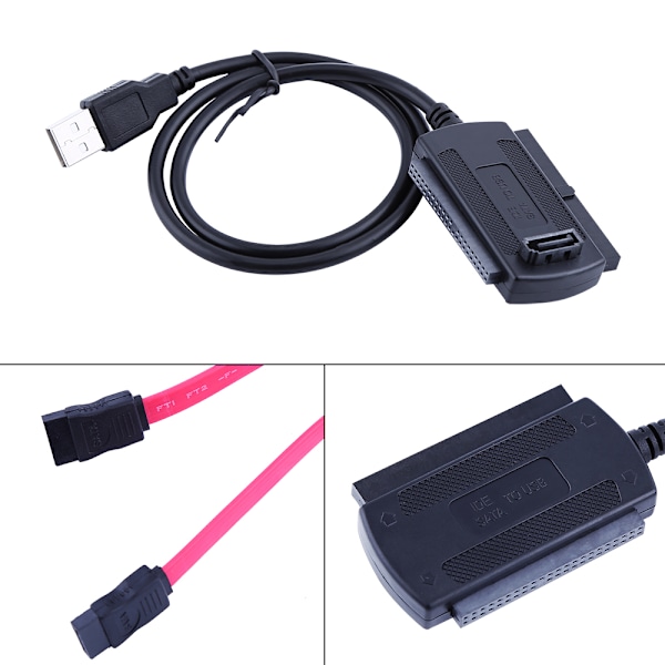 SATA/IDE-hårddiskadapterkabel Strömförsörjning USB 2.0-omvandlare för 2,5/3,5 tums hårddisk