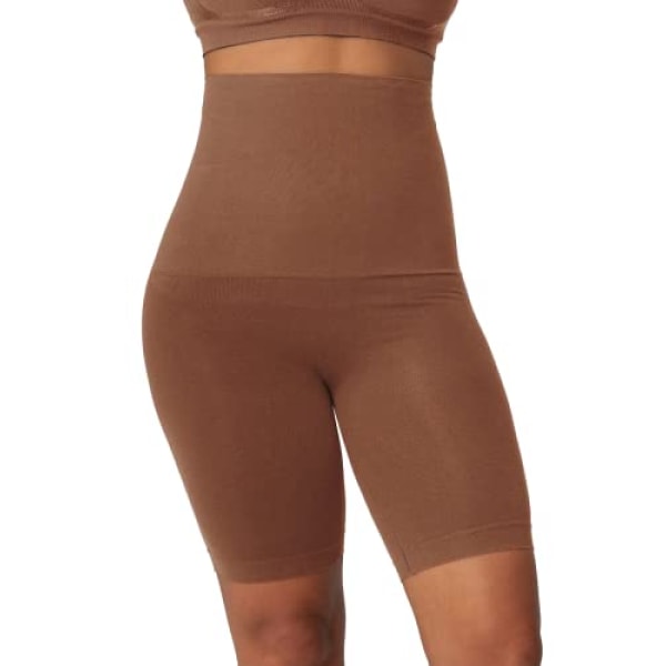 AVEKI High Waisted Body Shaper Shorts Shapewear for Women Tummy Control Thigh Slimming Technology, Chocolate, M-L