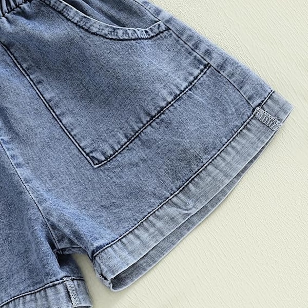 Sommar Toddler Flick Jumpsuit Shorts Liten Flicka Overaller Kläder Baby Jean Romper Jumpsuit En Del Outfit 2-3Y
