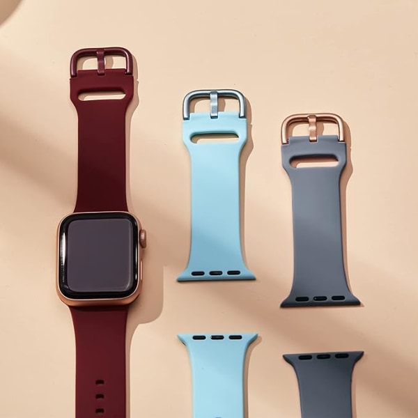 Apple Watch-rem i myk silikon Sportsarmbåndserstatningsrem, egnet for hele serien med Iwatch (Blå-Grå 42 / 44 / 45 mm)
