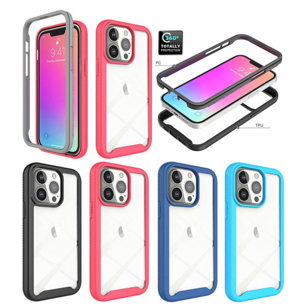 JUSTUP Design til iPhone Etui med indbygget skærmbeskytter Heavy Duty Fuld kropsbeskyttelse Robust stødsikker gennemsigtig etui  iPhone XR (Pink)