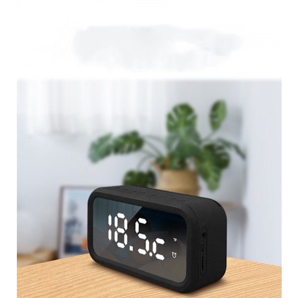 Ladattava herätyskello, Bluetooth-kaiutin, radio, peilielettroninen kello, kaksi sarjaa herätyskelloja, tukee useita kortteja （Musta）