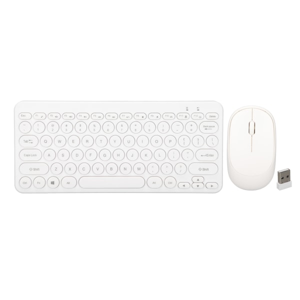Tastatur Mus Combo 2.4G trådløse runde tastaturer Ergonomisk design Lydløs mus USB-modtager Tastatur og mus White