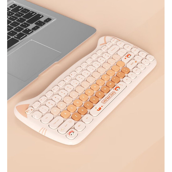 Söt Katt 2.4G USB Trådlöst Tangentbord och Mus-Set, Skrivmaskinsliknande Flexibla Tangenter, Godisfärger, Kompatibel med Bärbar Dator, PC Milk Tea