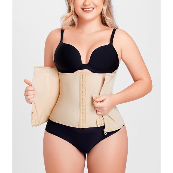 Taljetræner Korset Lynlås Mavekontrol Shapewear Åndbar Talje Cincher til Kvinder Body Shaper Sport Girdle Beige S