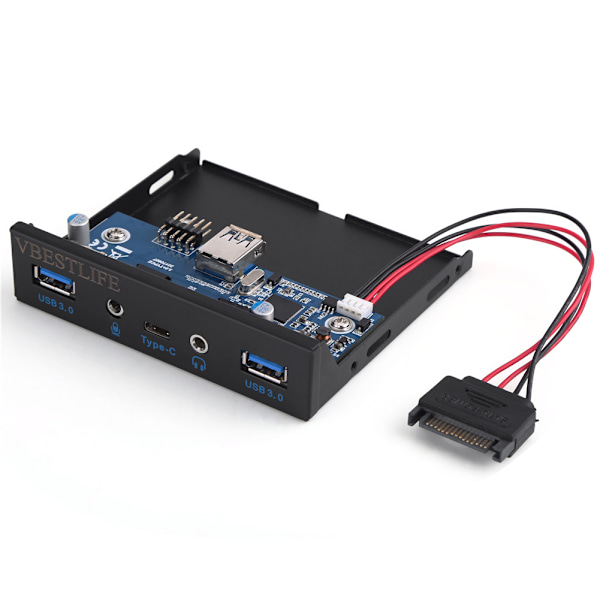 VBESTLIFE 2-porttinen USB3.0 + USB3.1 Type-C + 3,5 mm:n ääniliitäntä 3,5 tuuman levykeaseman etupaneeli