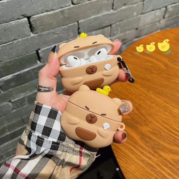Trådløs opladnings etui til høretelefoner, kompatibel med Airpods 4, sødt dyre Kapibala design, blød silikone, fuld beskyttende hudcover