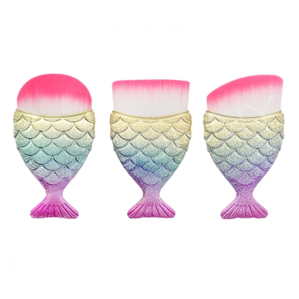 3 st  Mermaid foundation borste, färgglada handtag sminkborste rouge borste skönhet sminkverktyg(runt huvud, platt huvud, sned huvud)