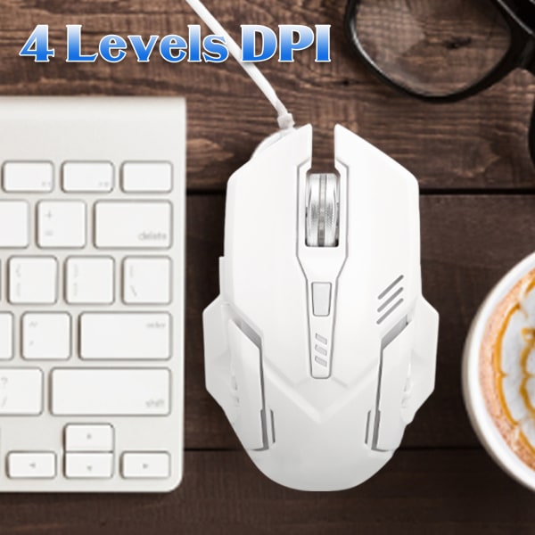 Langallinen pelihiiri DPI 1200 1800 2400 3600 USB-liitäntä RGB-taustavalaistu ergonominen PC-pelihiiri kotikäyttöön ja toimistoon White