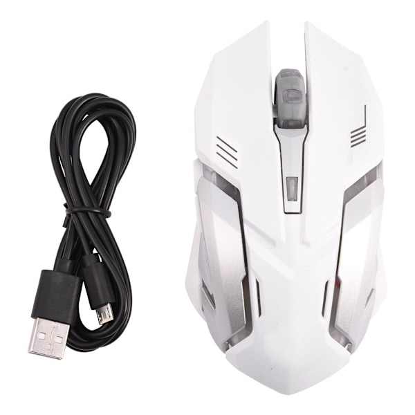 2.4G Optical Wireless Gaming Mouse Rechargeable Silent Mice Adjustable DPI LED Light White