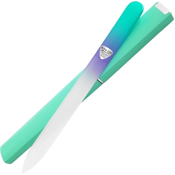 Bona Fide Beauty Tjekkisk Glas Neglefil med Etui, Pastelgrøn Violet Premium Krystal Neglefil til Naturlige Negle. Negleplejeværktøj Gi