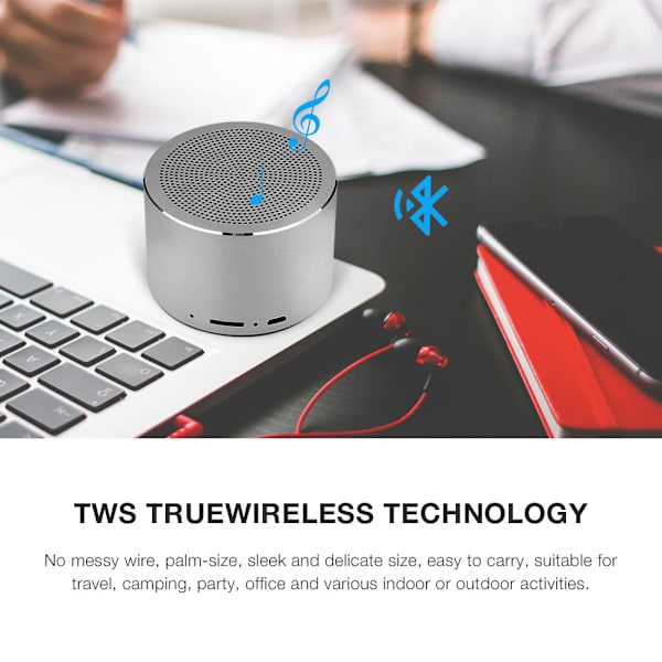 Bärbar Mini Bluetooth-högtalare Trådlös Mini Utomhus Stereo Musikspelare med LED Grå