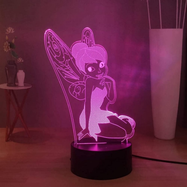 Tinker Bell LED nattlampor, Peter Pan 7 färger skrivbordslampa, USB touch fjärrkontroll barn sovrum nattlampa, barn flickor tonåringar födelsedag julbelysning