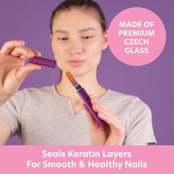Bona Fide Beauty Tsekkiläinen Lasikynsiviila Kotelolla, Pastellinvihreä Violetti Premium Kristallikynsiviila Luonnonkynsille. Kynsienhoitotyökalu Gi
