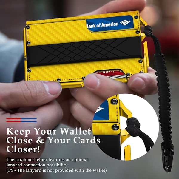 Taktisk minimalistisk plånbok för män, smal RFID-blockerande metallkortfodral, främre ficka Menu2019s läder Dapper Bifold-plånbok med pennsklämma Carbon Fiber Yellow
