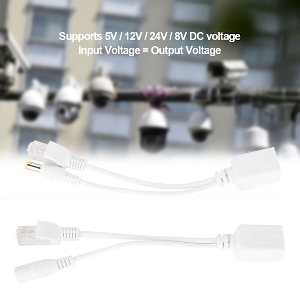 1 par 2 stk POE-kabel POE-injektor Splitter Adapter-kabel for IPC-kamera Hvit