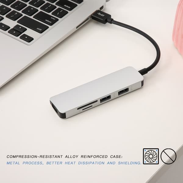 USB3.0 til USB3.0*3 Splitter Adapter 5Gbps 3.0 Splitter Adapter Konverter TF/SD Konverter Sølv
