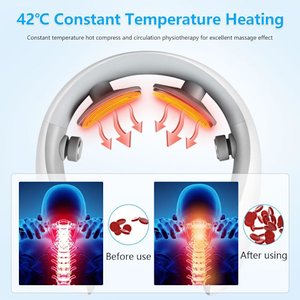 Neckology intelligent nakkemassasje med varme, elektrisk pulserende nakkemassasje for smertelindring, trådløs nakkemassasje for kvinner