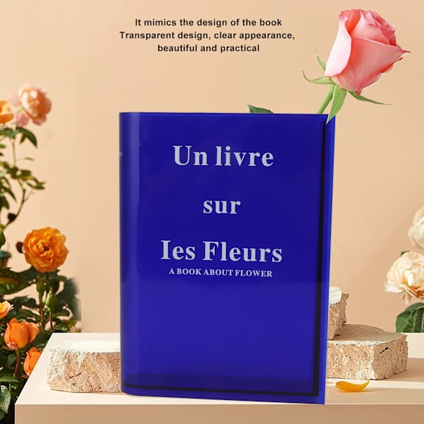Bokvas för blommor Akryl Dekorativ Transparent Klar Bokform Blomvas för Hem Vardagsrum Kontor Blå