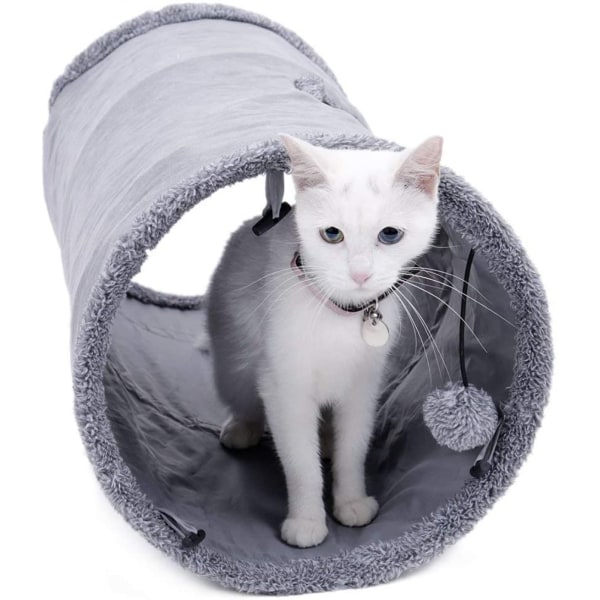 Sammenleggbar kattetunnel, katteleker leketunnel Slitesterk semsket Hideaway Pet Crinkle Tunnel med ball，S
