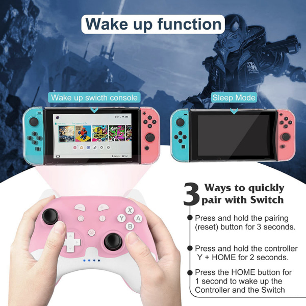 Switch Pro -ohjain Nintendo Switchille/Switch Litelle/OLEDille, langaton Switch-ohjain LED-valolla ja herätystoiminnolla, ergonominen liukumaton