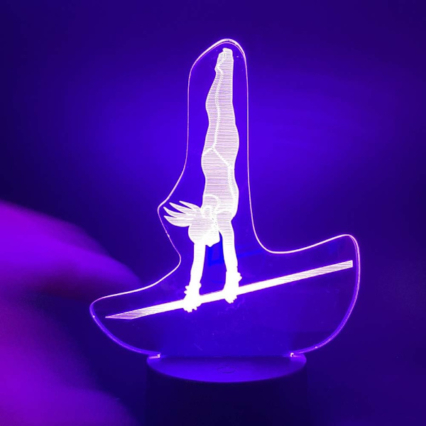 3D Gymnastik nattlyslampe Illusions nattlys 7 fargeendrende berøringsbryter skrivebordsdekorasjonslamper med akryl flat ABS-base USB-kabel leketøy (buss)