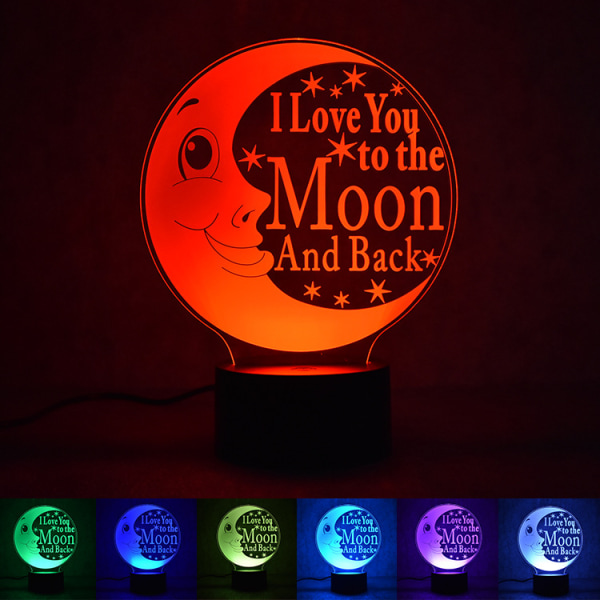 Qinwei I Love You Moon 3D LED optisk illusion lampor 7 färgbyte Touch Switch Konst Skulptur Lampor LED skrivbord Nattljus Fantastisk present