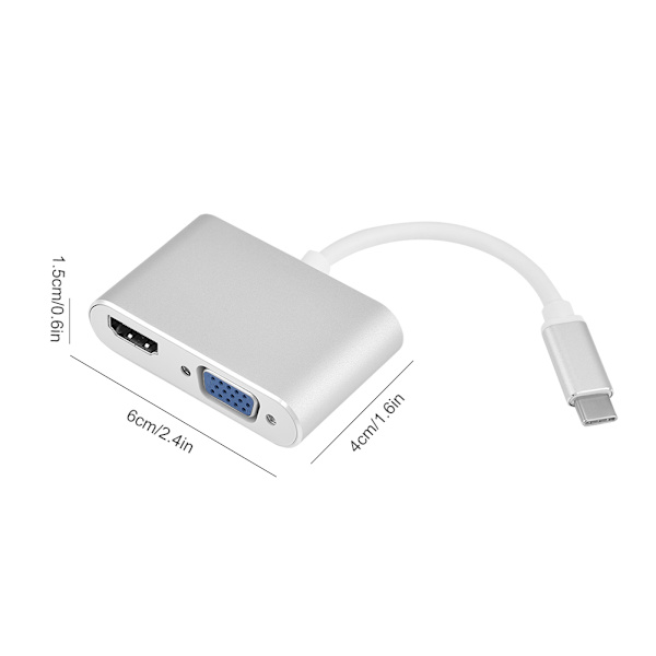 Typ-C till HDMI VGA-adapter 4K 1080P-konverter Dubbelskärmsvisning för MacBook Typ-C-bärbar dator