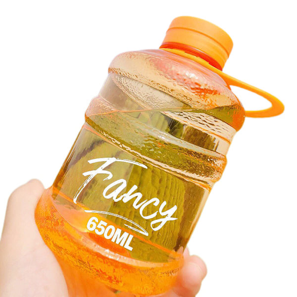 Mini pieni puhdas ämpäri muki muovi vesimuki Fancy [Läpinäkyvä oranssi] 650ml Yksi muki + mukikarja + Lanyard