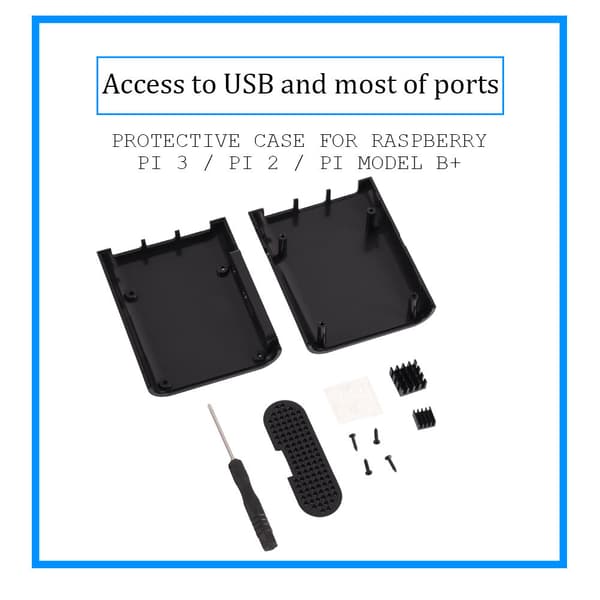 ABS Beskyttende Etui + 2 Stk Køleplade + Skruetrækker til Raspberry Pi 3 / Pi 2 / Pi Model B+