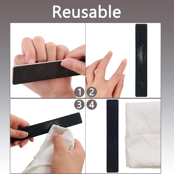 3-pack Nagelfilar - Återanvändbara Svarta Rektangulära Dubbelsidiga Manikyrverktyg med 100/180 Grit för Hemsalong, Nagelstyling