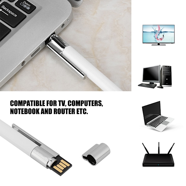 Ultrafin 2 i 1 U-disk + kulspetspenna USB2.0 Flash-enhet Penna (Vit 8G)