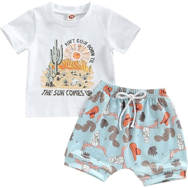 Baby Gutt Klær Småbarn Sommer Antrekk Kort Ermet T-Skjorte Tee Topper Joggebukser Casual Shorts 2 stk Klesett 110cm