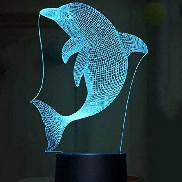 3D Delfin Fisk Nattlys Lampe Illusions 7 Farge Skiftende Berøringsbryter Bord Skrivebord Dekor Lamper Gave Akryl Flat ABS Base USB Kabel Leke (Bu