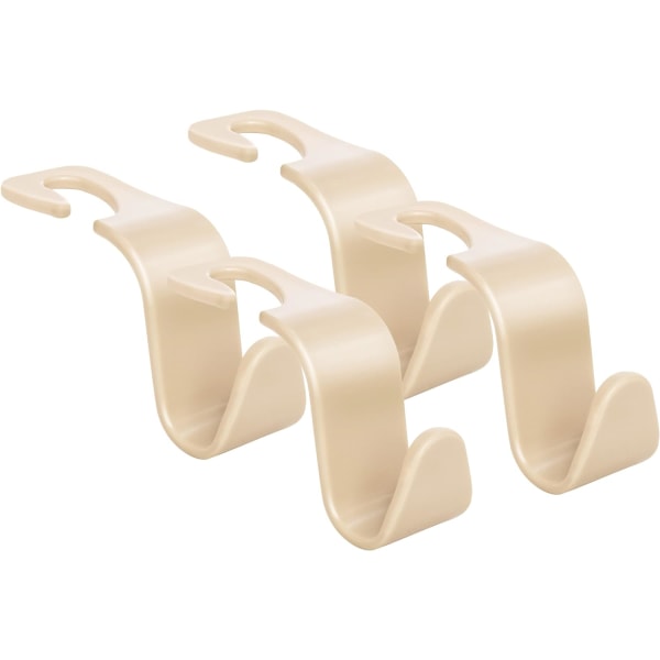 Universal Multifunctional Car Vehicle Headrest Hook, Organizer Hanger Storage Hook for Bag Purse Cloth Grocery (Beige Set of 4)