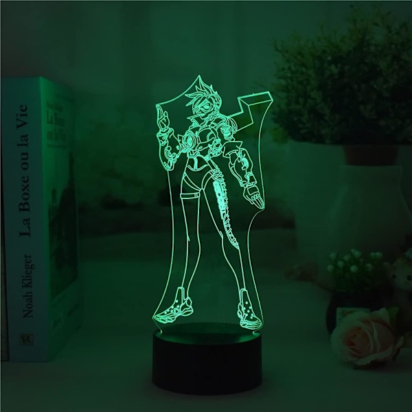 Game OW Tracer, LED Natlys, 3D Illusion Lys, USB Berøring/Fjernbetjening 16 Farver, Hjemmeindretning (Sort fjernbetjening 16 farver)